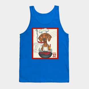 Funny Dachshund Doxie grilling hot dogs Tank Top